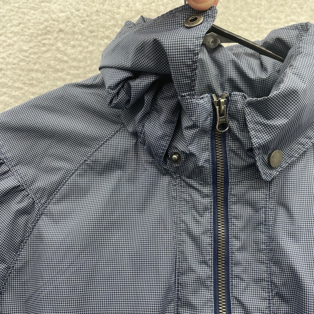 Merrell Rain Jacket, Womens XL, Blue Check, Lightweight, Hidden Hood